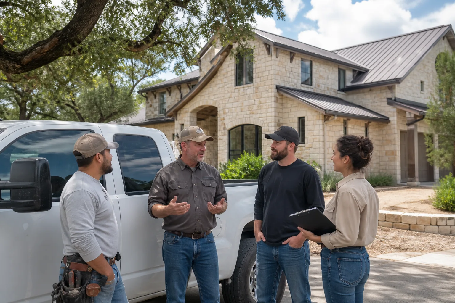 Havenridge roofing team standing together outside a Central Texas home